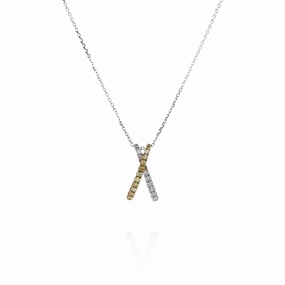 18k Two-Tone "X" Design Yellow and White Diamond Pendant