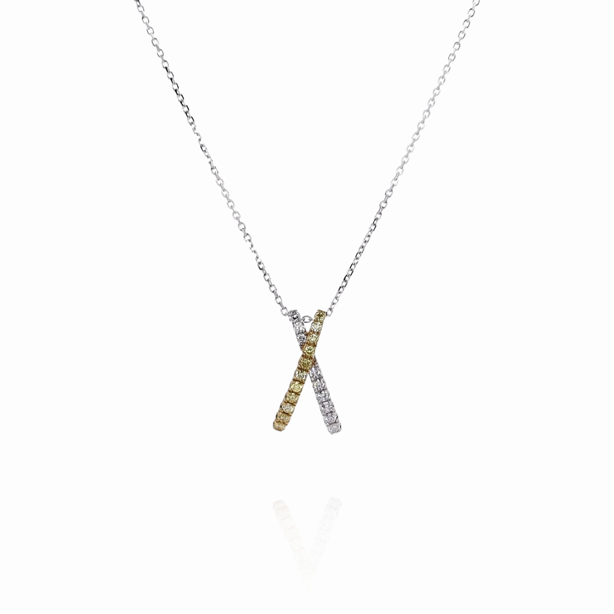18k Two-Tone "X" Design Yellow and White Diamond Pendant