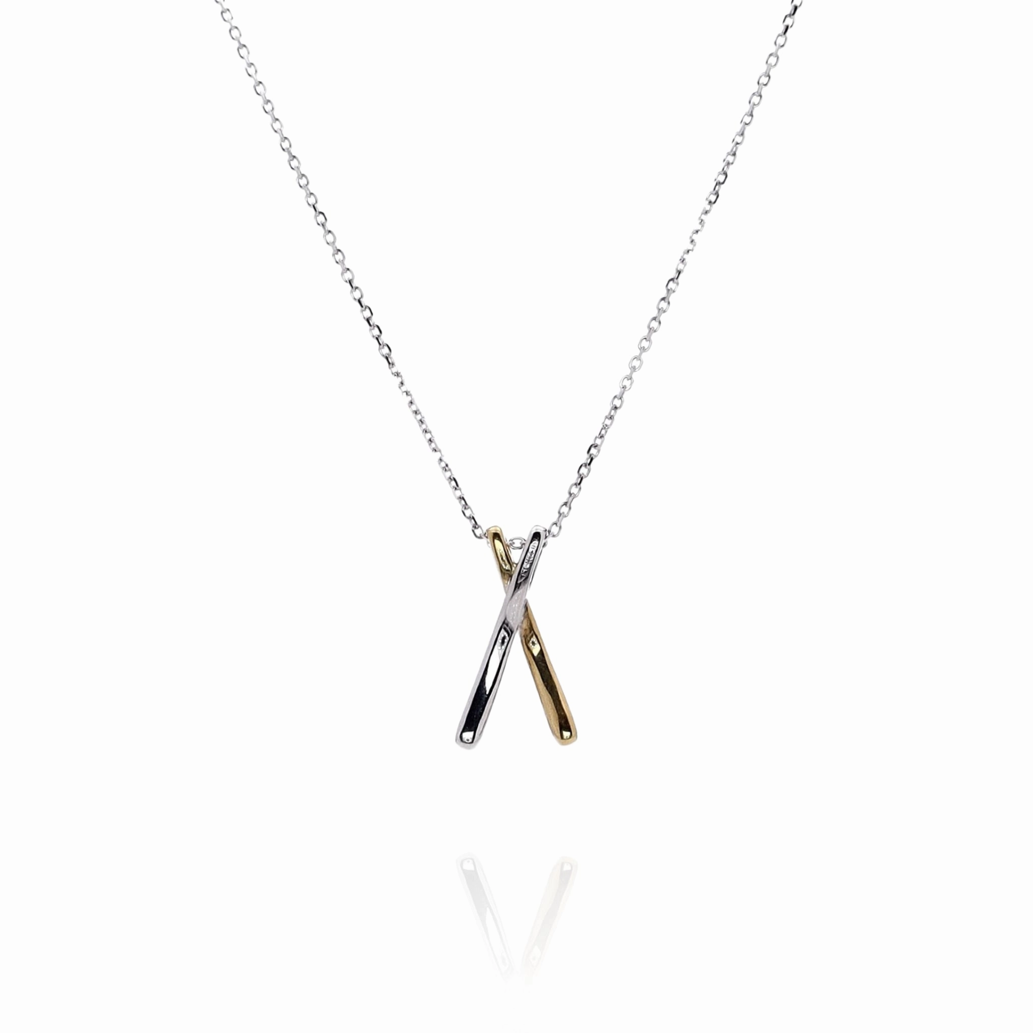 18k Two-Tone "X" Design Yellow and White Diamond Pendant
