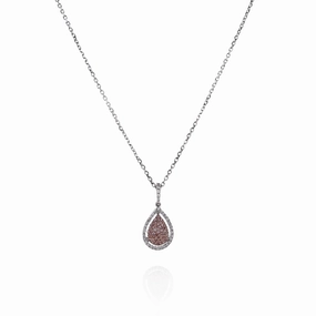 18k White Gold Pear Shaped Pink and White Diamond Halo Pendant Necklace