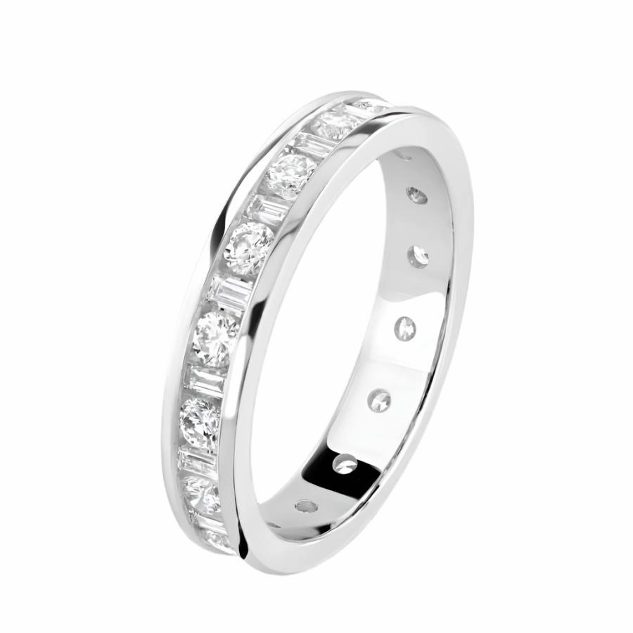 1.00ct Round Brilliant Cut & Baguette Cut Diamond 18ct White Gold Full Eternity Ring