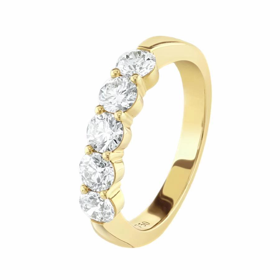 1.06ct Round Brilliant Cut Diamond 5-Stone Half Eternity 18ct Yellow Gold Ring