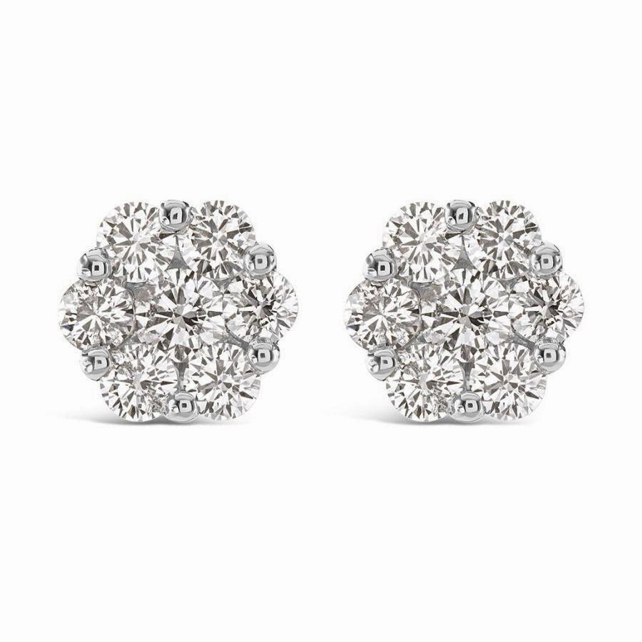 2.00ct Round Brilliant Cut Diamond 18ct White Gold Cluster Stud Earrings