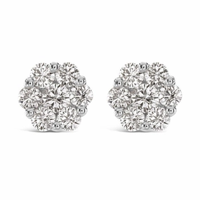 2.00ct Round Brilliant Cut Diamond 18ct White Gold Cluster Stud Earrings