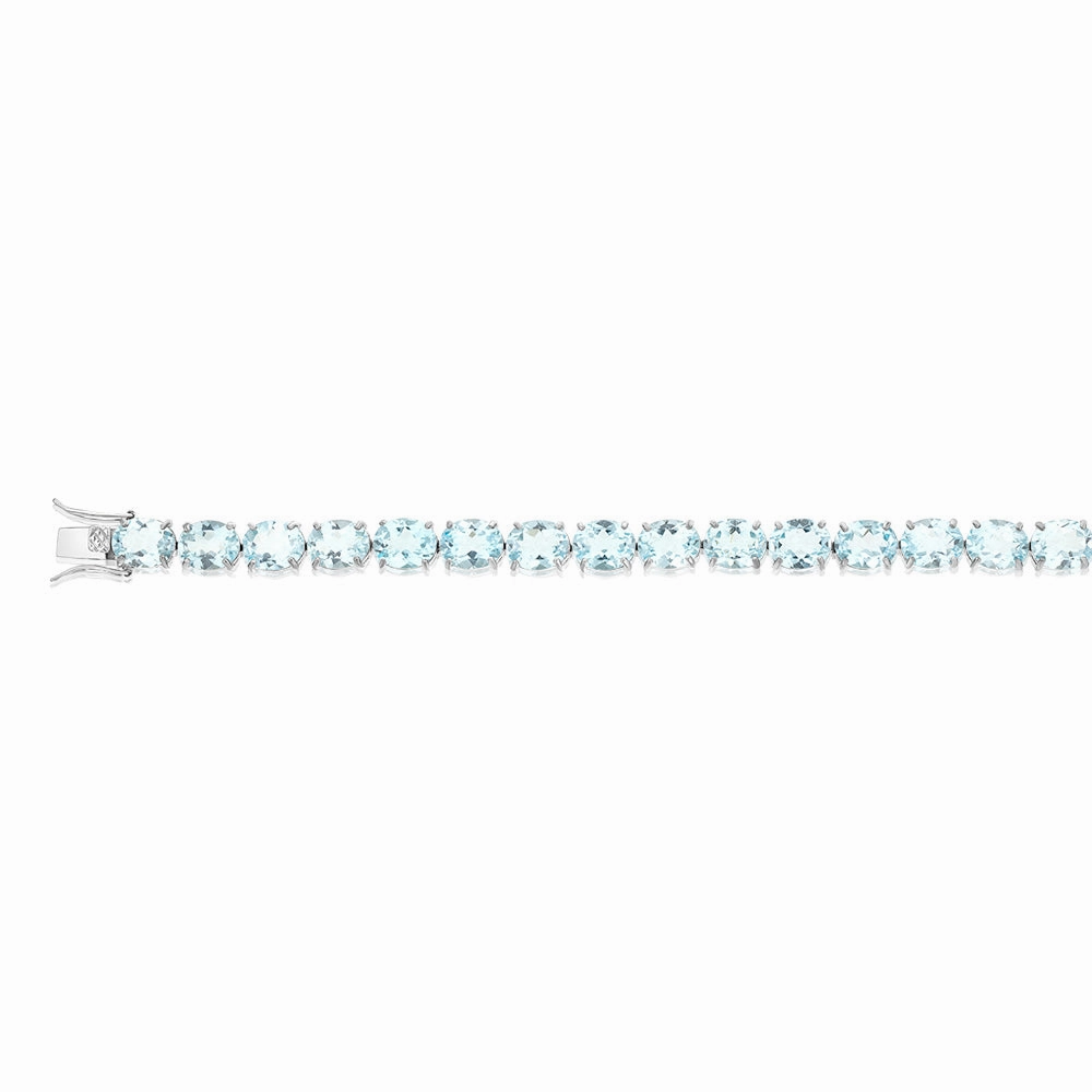 50 Carat Blue Topaz Tennis 18cm Bracelet Set in Sterling Silver