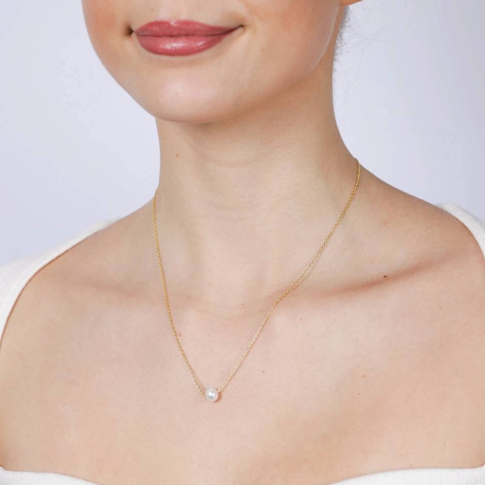 7-8MM Fresh Water Pearl Slide Chain in Gold Plated Sterling Silver