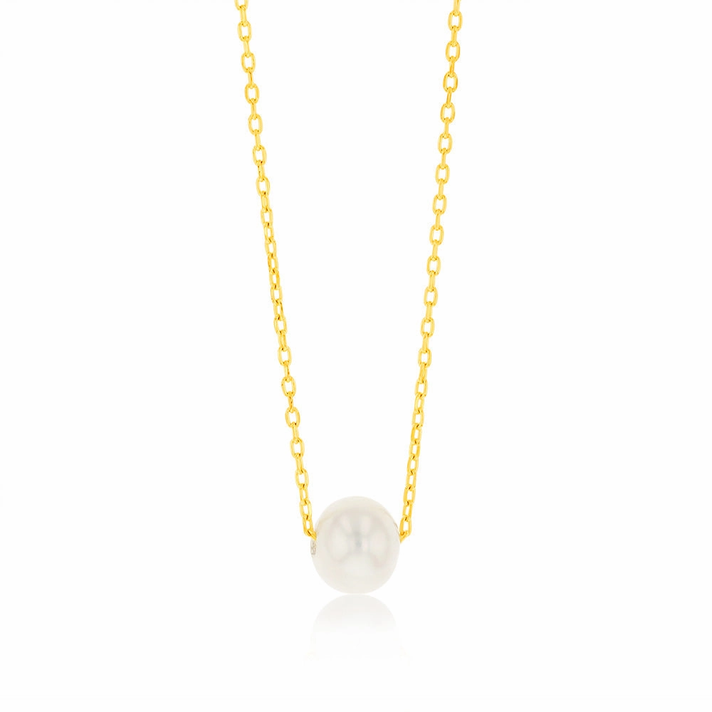 7-8MM Fresh Water Pearl Slide Chain in Gold Plated Sterling Silver