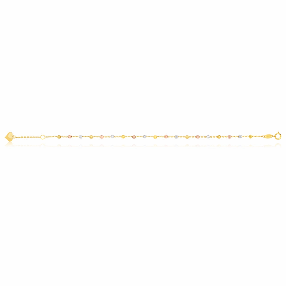 9ct Gold Three Tone Beads 17cm Bracelet With 2cm Extension
