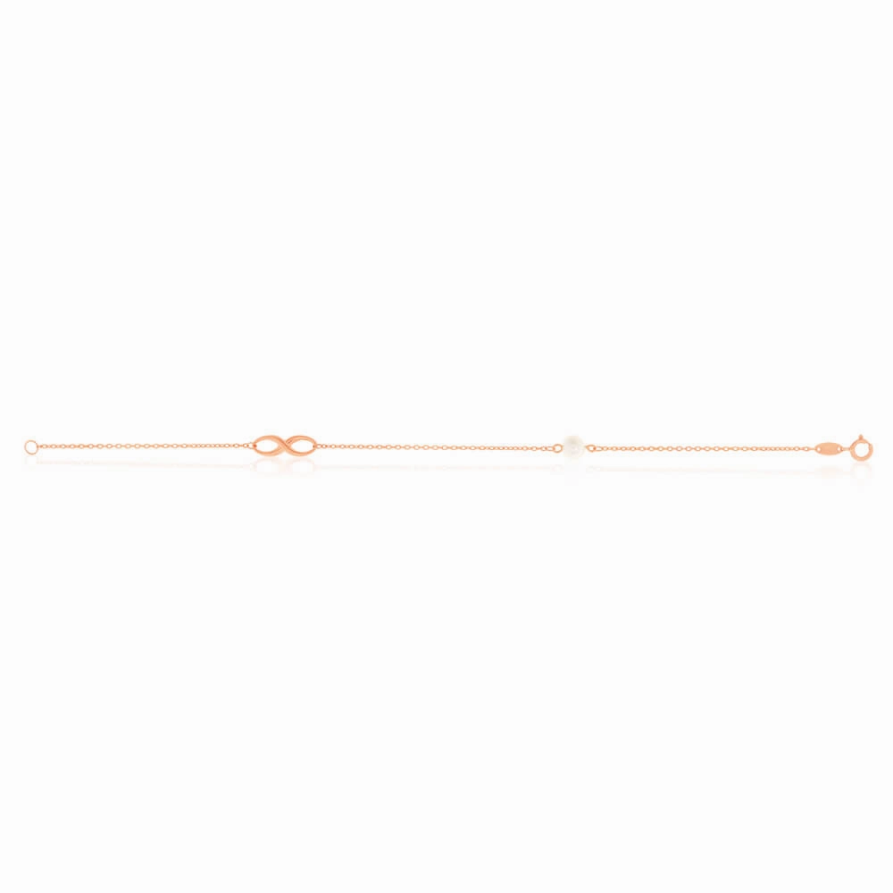 9ct Rose Gold 19cm Freshwater Pearl and Infinity Bracelet