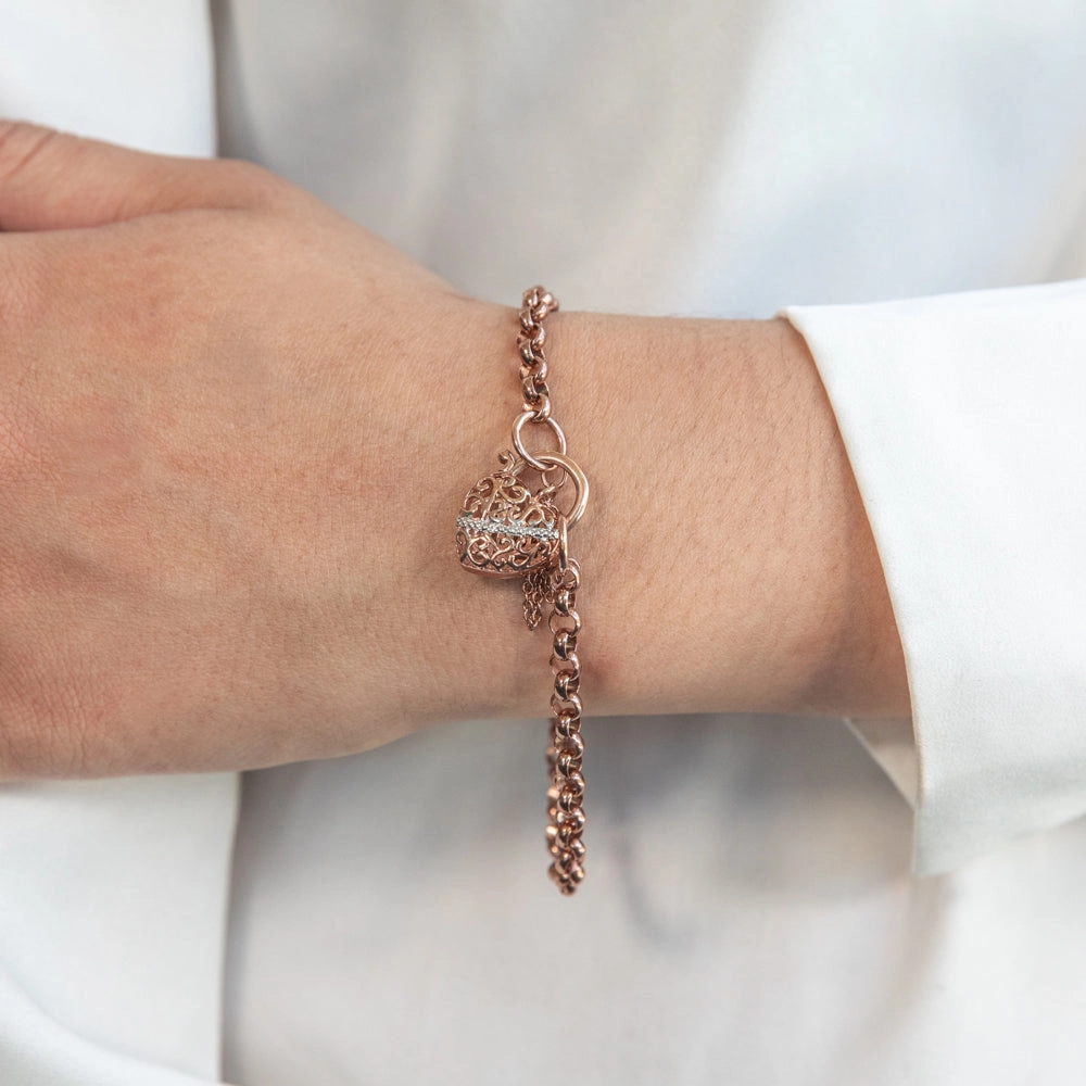 9ct Rose Gold Fancy Padlock Belcher Bracelet