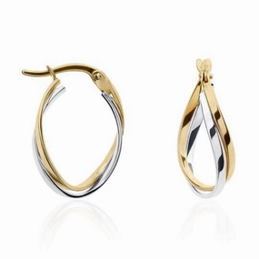 9ct two Tone White & Yellow Gold Two Row Oval Crossover Hoop Earrings 21x14mm