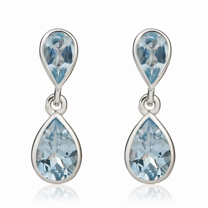9ct white gold 2-pear shaped Aquamrine drop earrings