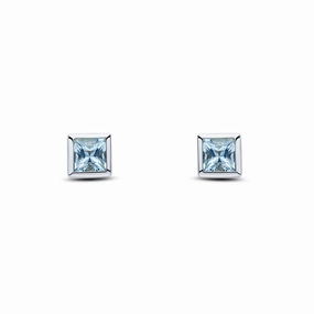 9ct white gold 4mm square cut Aquamarine rubover set stud earrings