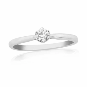 9ct White Gold 6-Claw Round Brilliant Cut Diamond Solitaire Ring