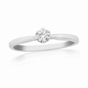 9ct White Gold 6-Claw Round Brilliant Cut Diamond Solitaire Ring