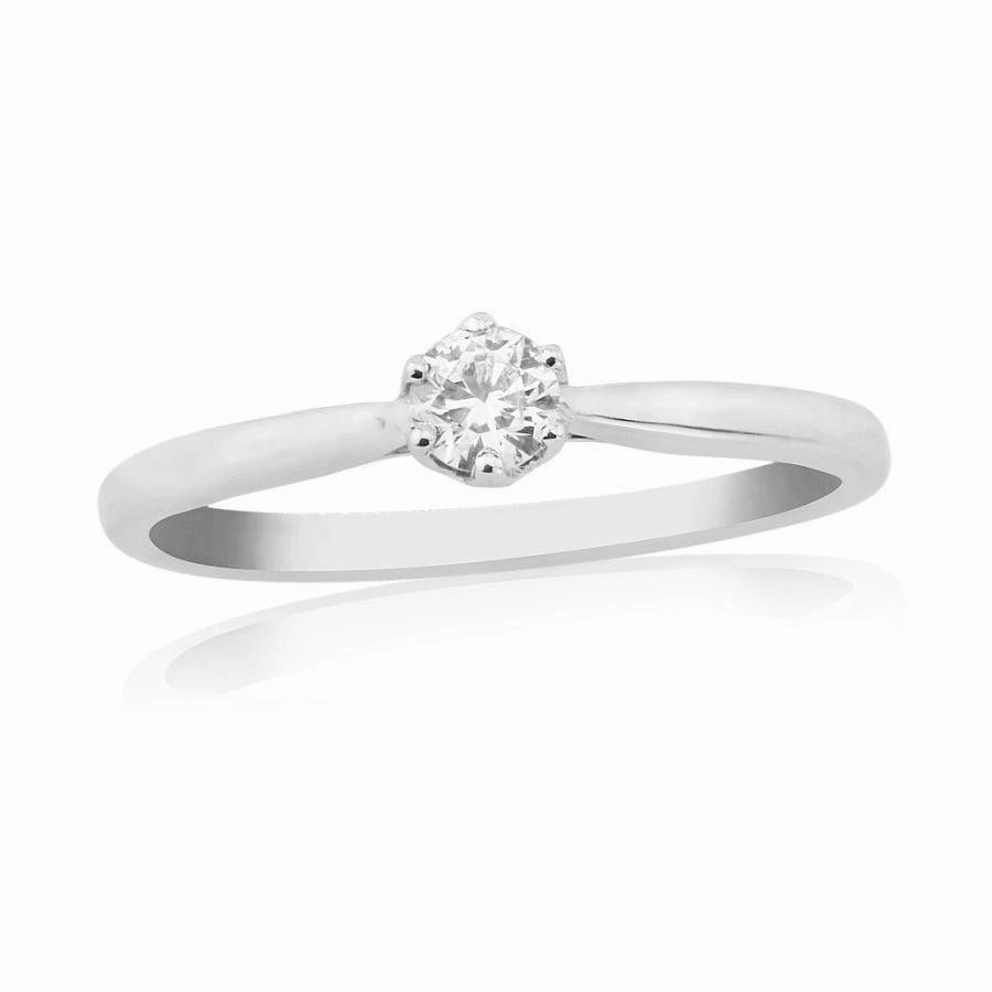 9ct White Gold 6-Claw Round Brilliant Cut Diamond Solitaire Ring