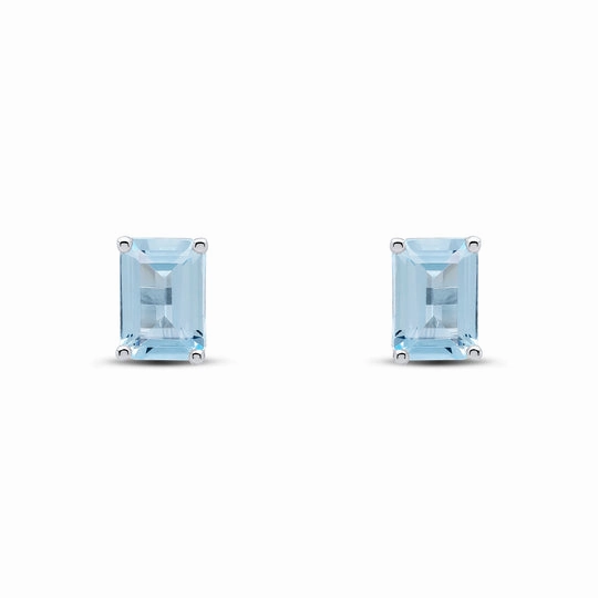 9ct white gold 7x5mm octagonal Aquamarine claw set stud earrings