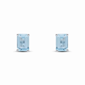 9ct white gold 7x5mm octagonal Aquamarine claw set stud earrings