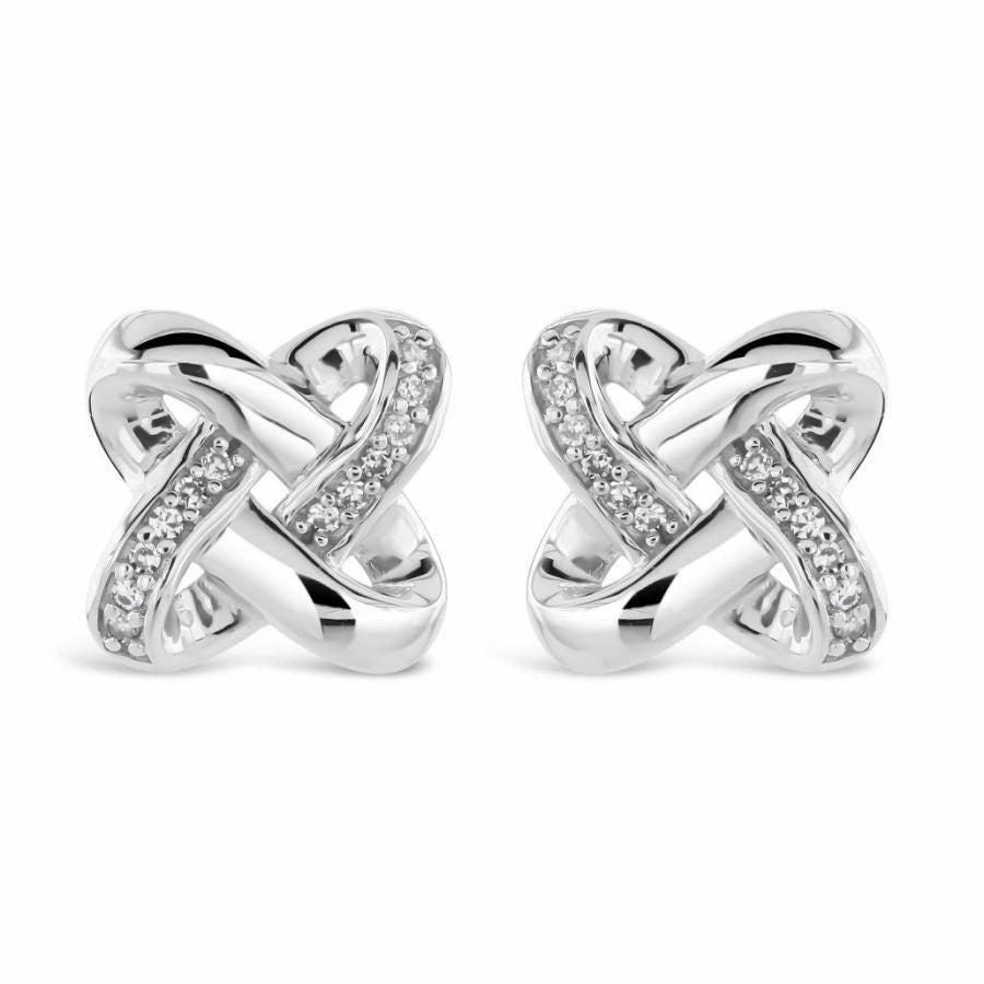 9ct White Gold Diamond Set Celtic Twist Stud Earrings