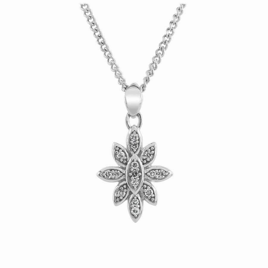 9ct White Gold Diamond Set Flower Pendant