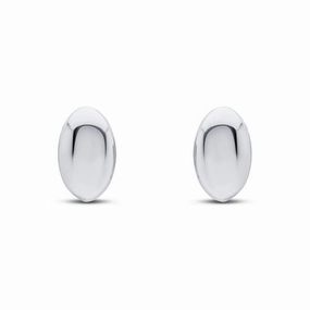 9ct White Gold Oval Domed Stud Earrings