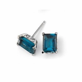 9ct White Gold Rectangular Cut London Blue Topaz Stud Earrings