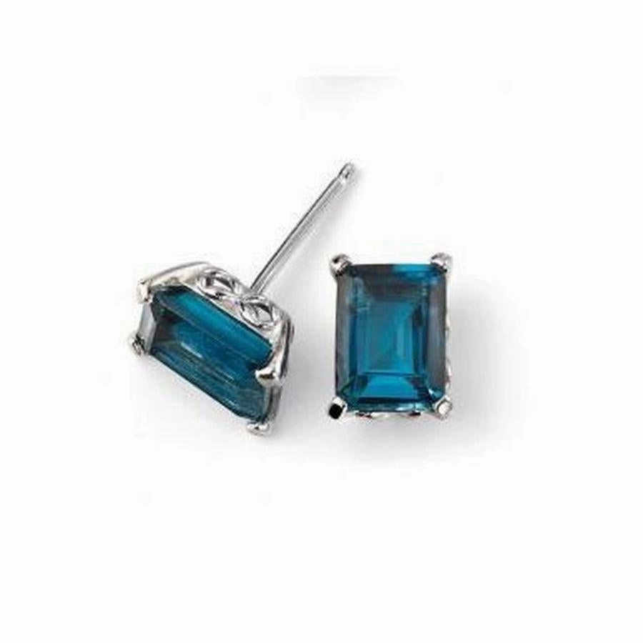 9ct White Gold Rectangular Cut London Blue Topaz Stud Earrings