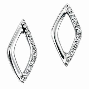 9ct White Gold Round Brilliant Cut Diamond Set Marquise Shaped Stud Earrings