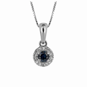 9ct White Gold Round Sapphire & Diamond Halo Pendant