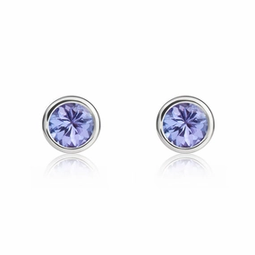 9ct White Gold Round Tanzanite Rubover Stud Earrings 4mm
