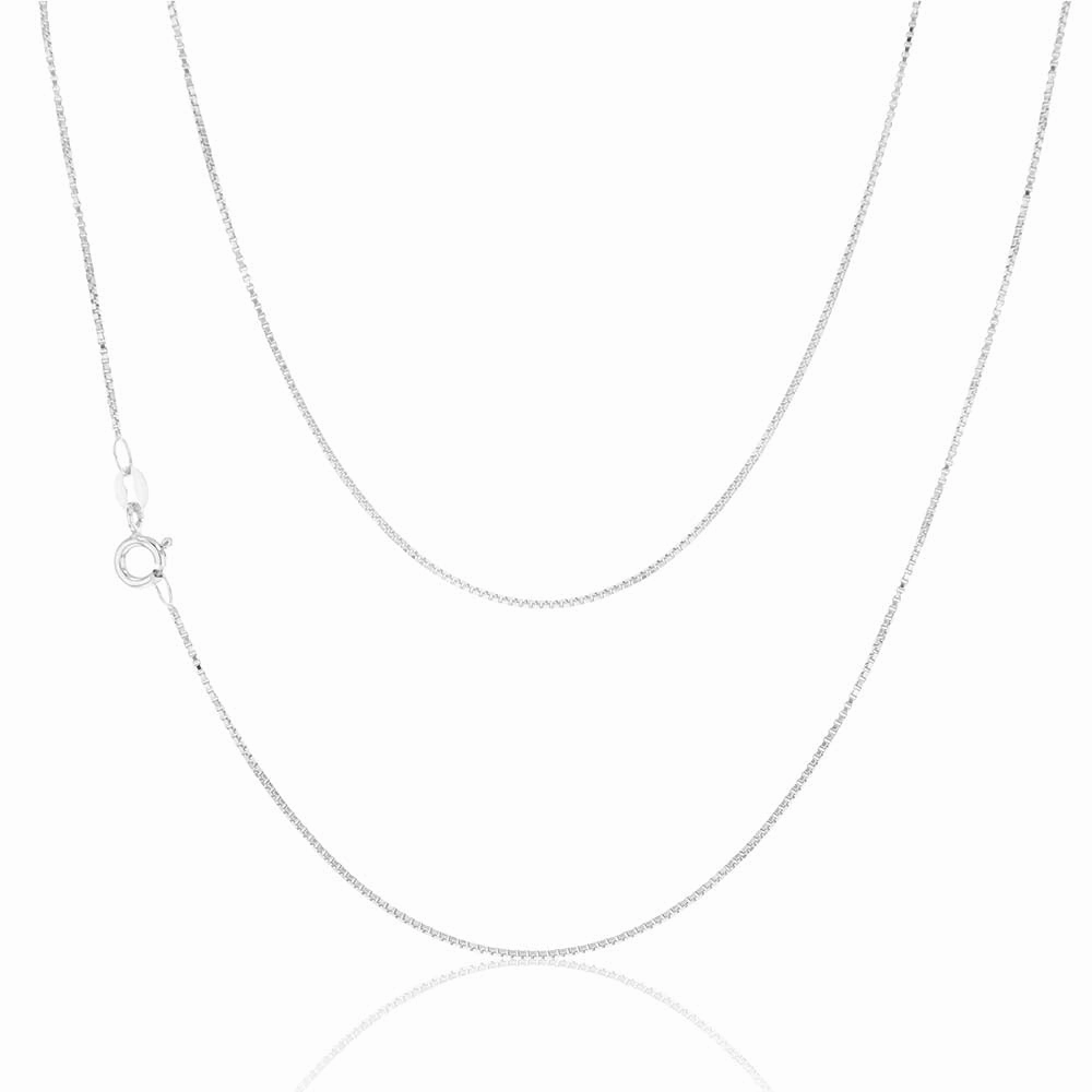 9ct White Solid Gold 15 Gauge Box 41cm Chain