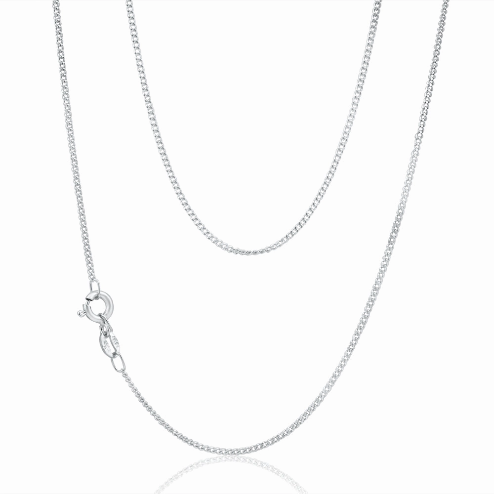 9ct White Solid Gold Diamond Cut Curb 50cm Chain
