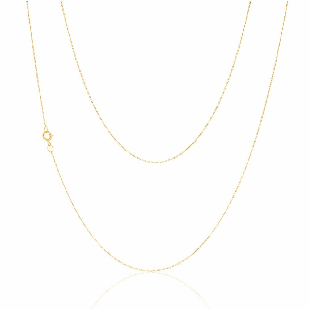 9ct Yellow Gold 18 Gauge Fine Curb 46cm Chain