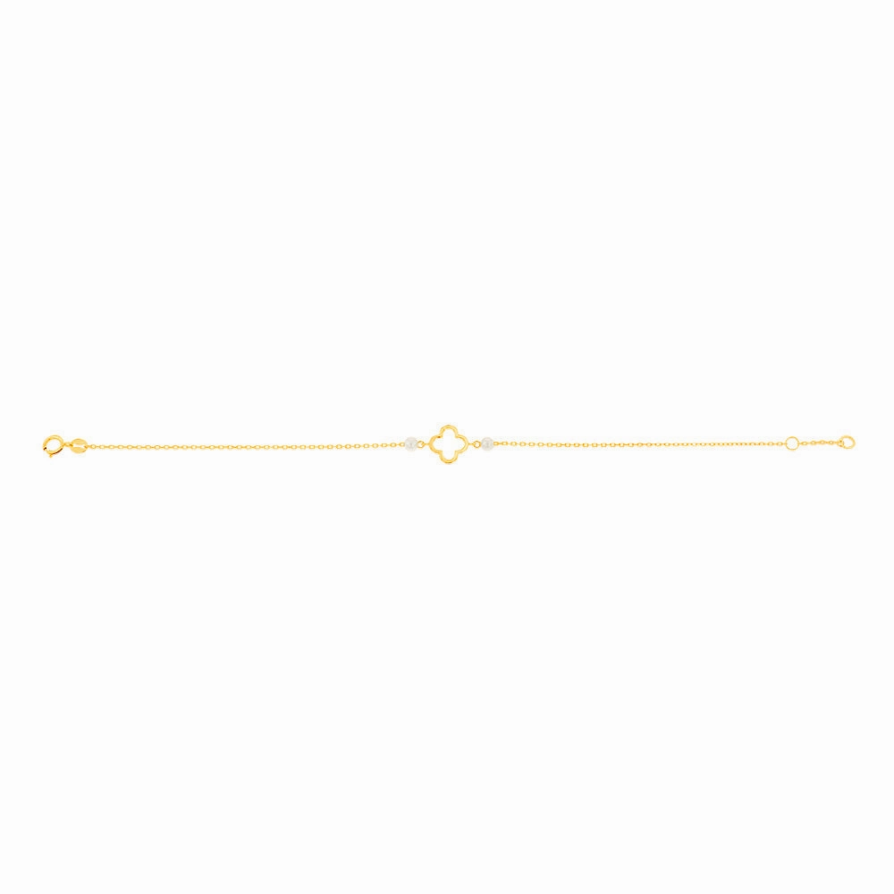 9ct Yellow Gold 19.10cm Leaf Clover and Pearl Bracelet