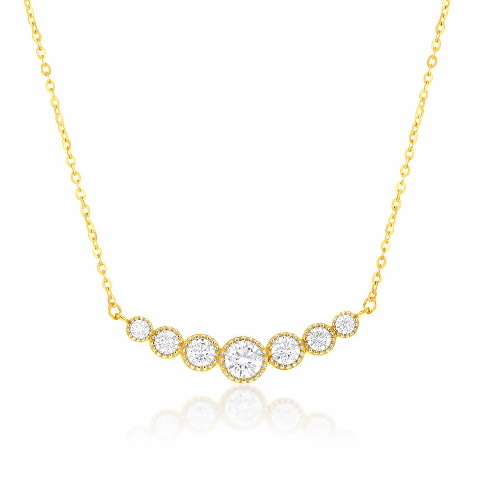 9ct Yellow Gold 43cm Zirconia Graduated Necklet