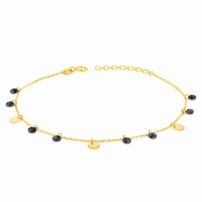 9ct Yellow Gold Black Zirconia and Gold Disc Charm 17.8cm Bracelet