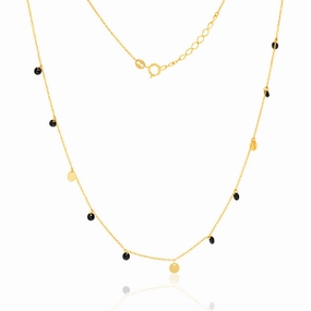 9ct Yellow Gold Black Zirconia and Gold Disc Charm 41.90cm Chain