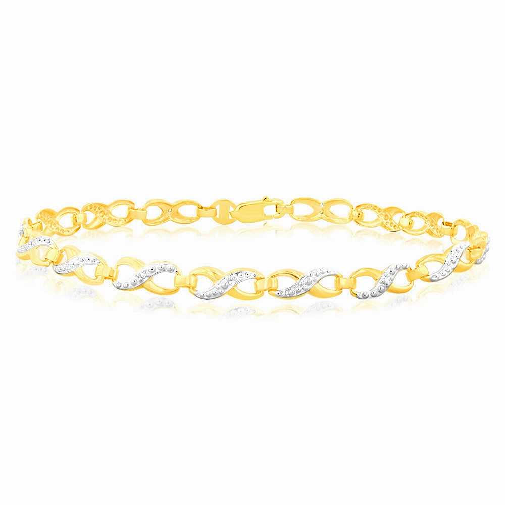 9ct Yellow Gold Diamond Infinity Bracelet with 6 Round Diamonds