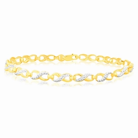 9ct Yellow Gold Diamond Infinity Bracelet with 6 Round Diamonds