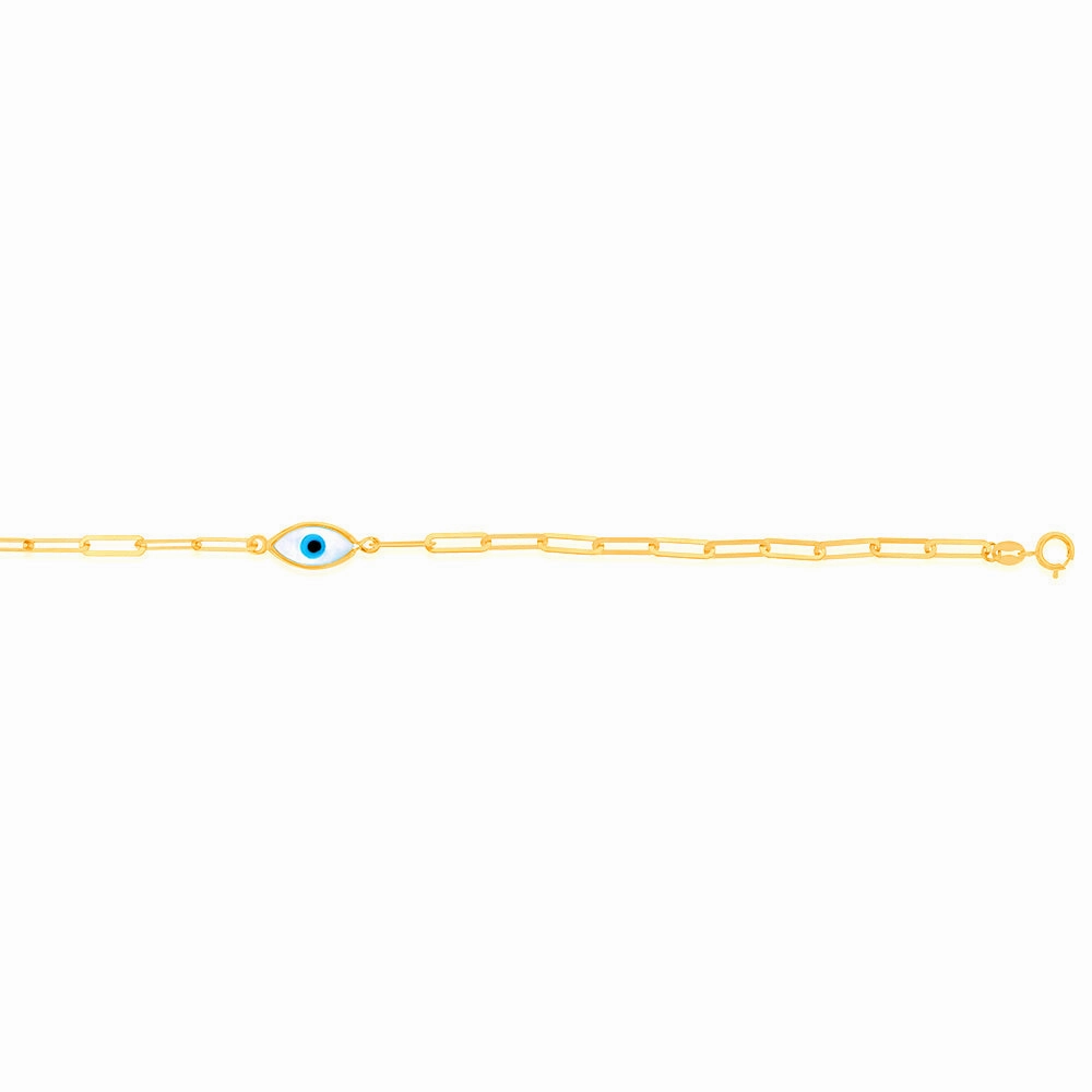 9ct Yellow Gold Evil eye On Paperclip 19cm Bracelet