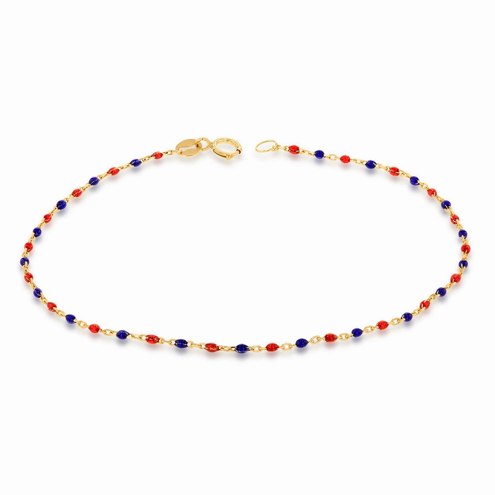 9ct Yellow Gold Fancy Blue And Red Beads 19cm Bracelet