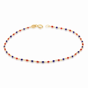 9ct Yellow Gold Fancy Blue And Red Beads 19cm Bracelet