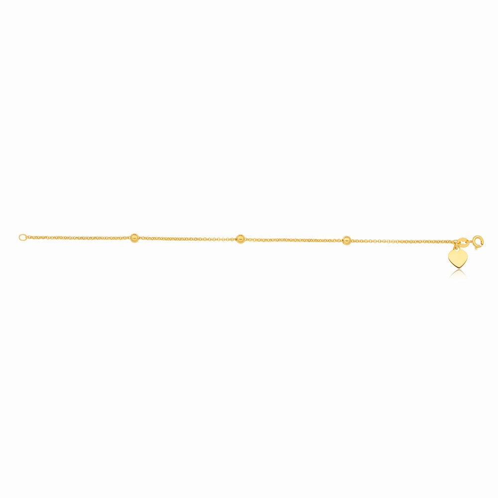 9ct Yellow Gold Filled 19cm Belcher Heart Charm Bracelet