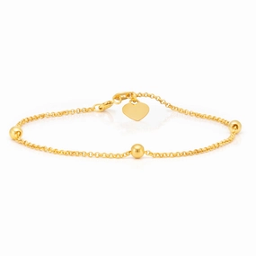 9ct Yellow Gold Filled 19cm Belcher Heart Charm Bracelet