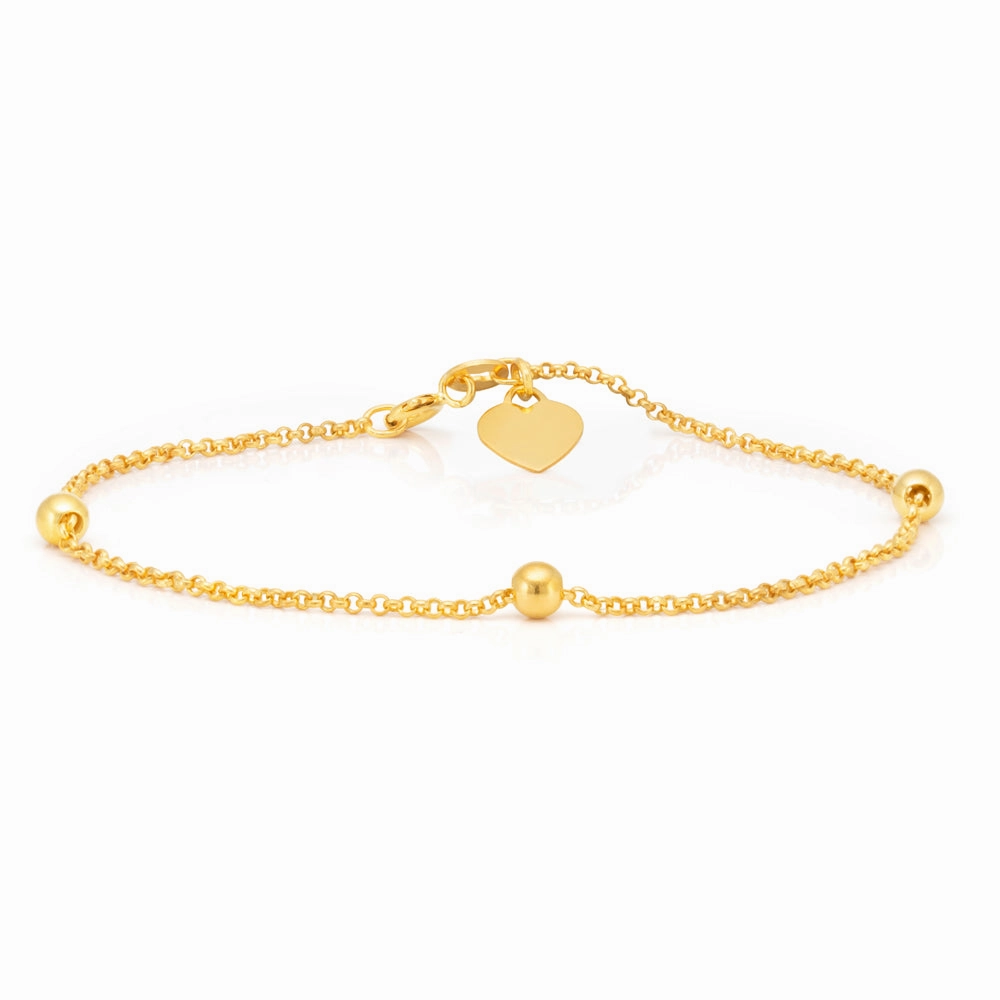 9ct Yellow Gold Filled 19cm Belcher Heart Charm Bracelet