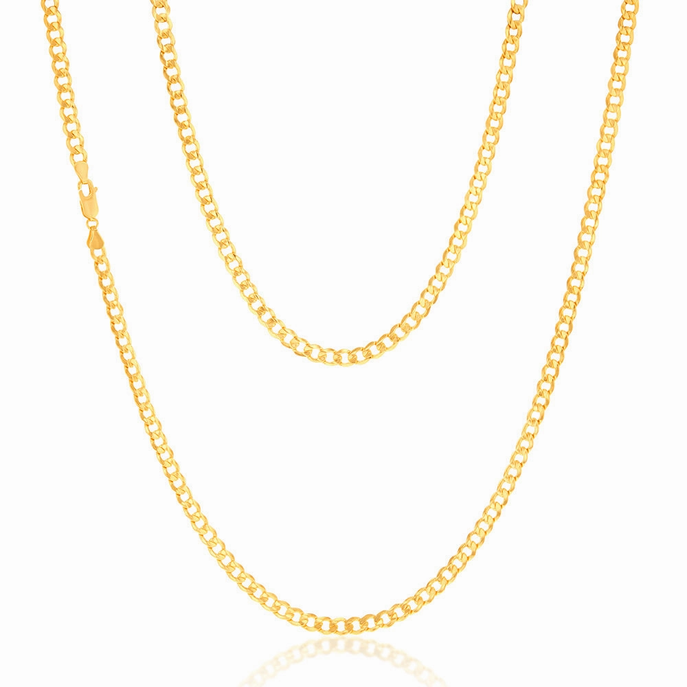 9ct Yellow Gold Filled Bevelled Curb 120 Gauge 70cm Chain