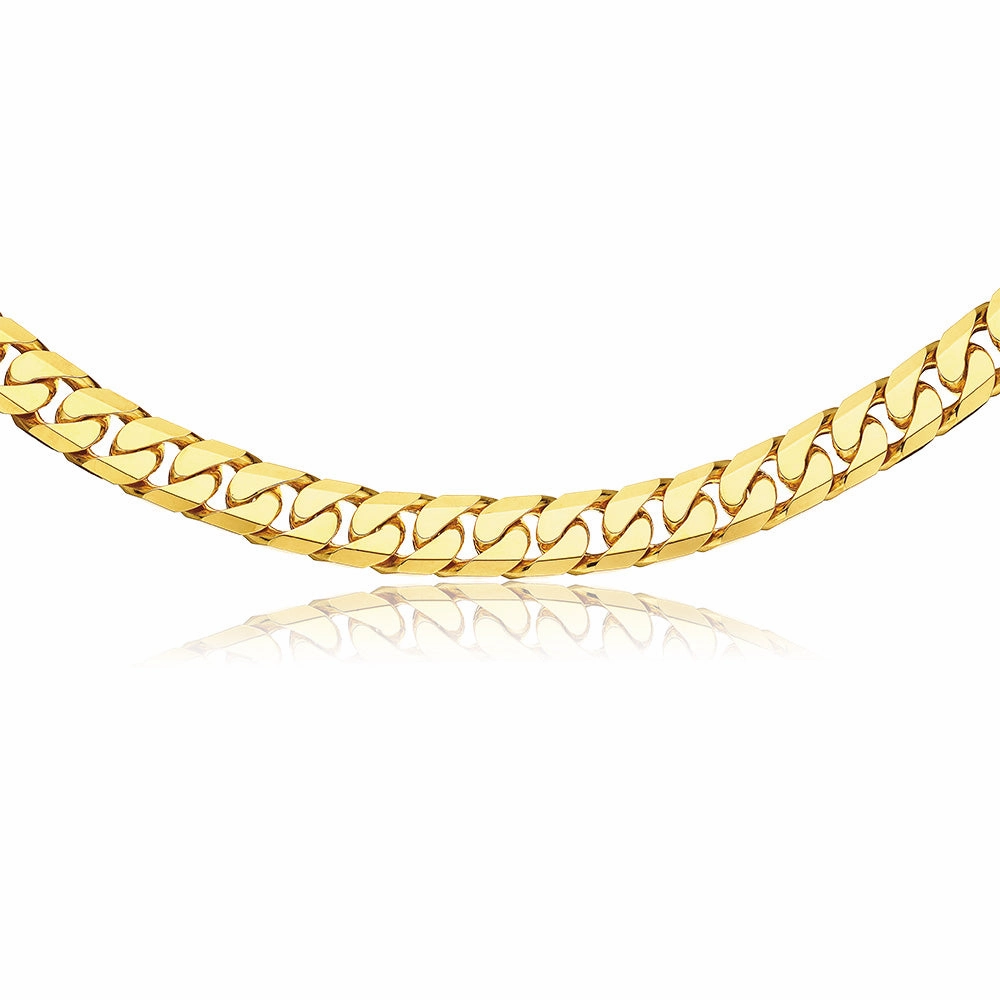 9ct Yellow Gold Heavy Curb Bevelled Flat 60cm Chain in 550Gauge