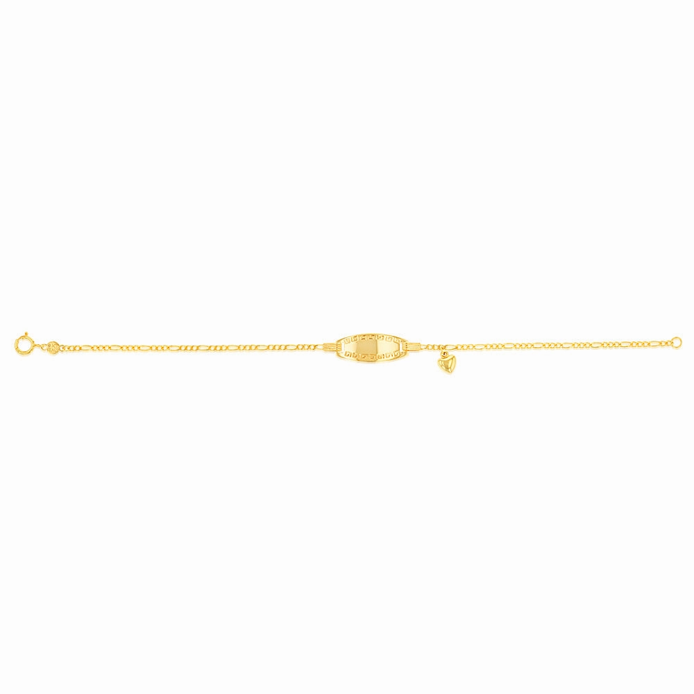 9ct Yellow Gold ID Belcher 16cm Bracelet with Heart Charms