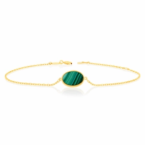 9ct Yellow Gold Malachite 19cm Bracelet