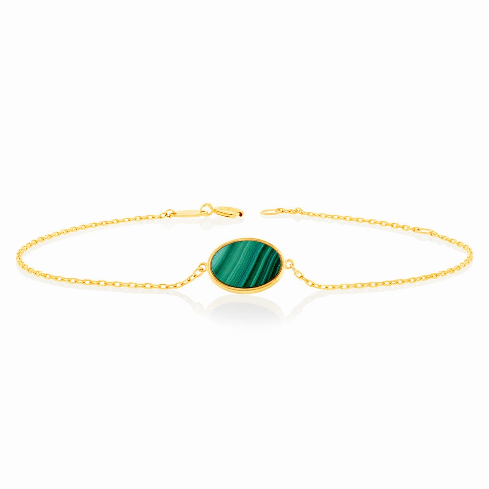9ct Yellow Gold Malachite 19cm Bracelet